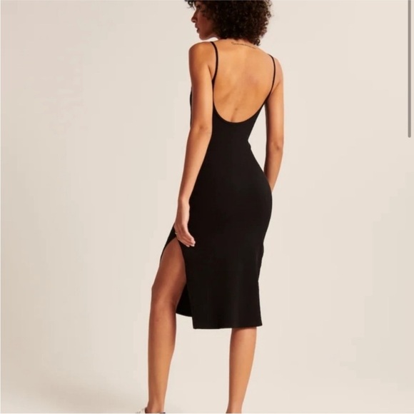 NWT Abercrombie & Fitch Black Spaghetti Strap Midi Dress with Slit Medium Petite - Picture 8 of 12